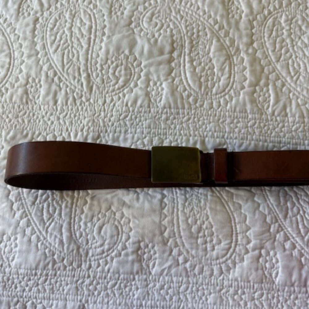 vintage ralph lauren leather belt with brass buckle